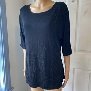 Chico's Travelers Black Slinky Knit 3/4 Sleeve Top Sz 1/M Casual Goth Grunge